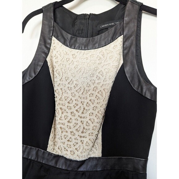 Carmen Marc Valvo Dress Womens 6 Black Silk Leather Lace Whimisgoth Fairy Mature - Picture 5 of 14